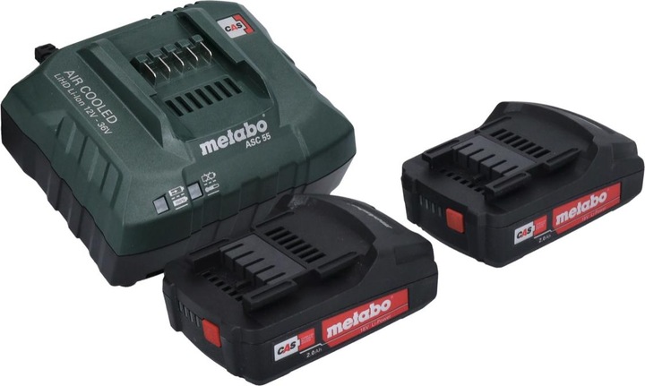 Produktbild Metabo Basic Set 2x Li-Power Akkupack 18 V 2,0 Ah CAS Li-Ion Akku ( 2x 625596000 ) + ASC 55 Ladeger (18 V)