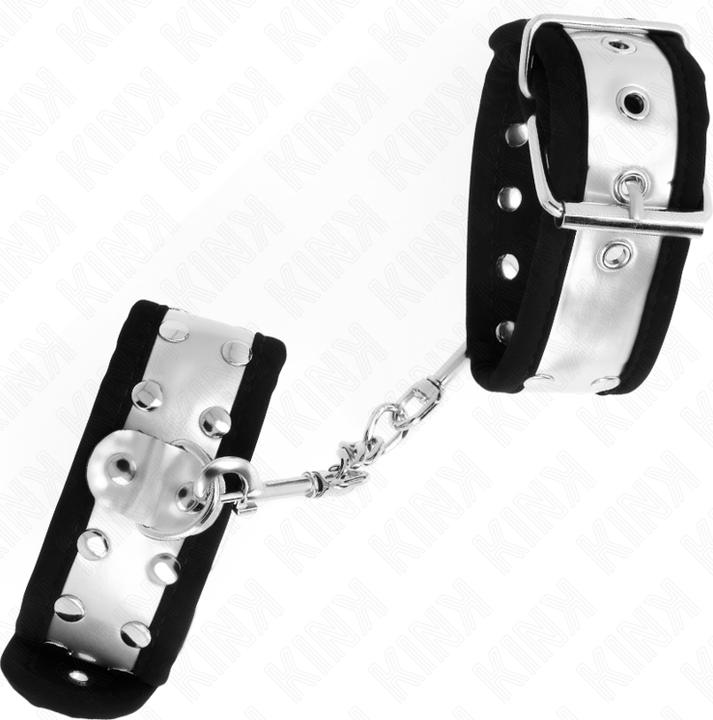 Actual product image Kink THIN Wrist Cuffs BLACK/SILVER 30 X 4 CM
