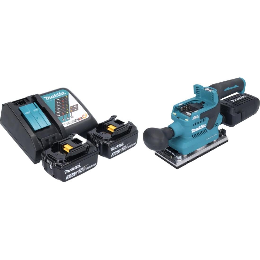 Thumbnail - Makita, Schleifmaschine + Poliermaschine, DBO 382 RF Akku Schwingschleifer 18 V 93 x 185 mm Brushless + 2x Akku 3,0 Ah +...