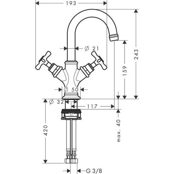 Thumbnail - hansgrohe, Badarmatur, 2-Griff-WT-Armatur 160 AXOR MONTREUX DN 15 f HWB m ZAG 1 1/4" bru bl chrome