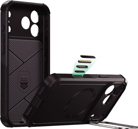 ESR Cyber Tough Magnetic Case (Camera Control, Stash Stand), for iPhone 17 Pro, Black (Apple iPhone 17 Pro)