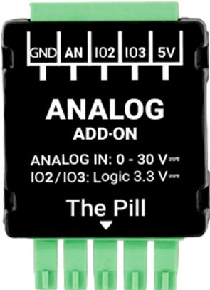 Actual product image Shelly · The Pill · Analog 0-30 V Add-on