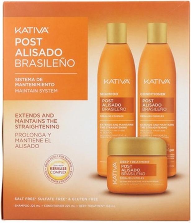 Kativa Post Brazilian Straightening Kit - 3 Einheiten Shampoo, Spülung und Behandlung (600 ml, Flüssiges Shampoo)