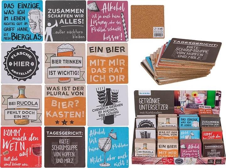 G. Wurm Coaster with cork base, slogans (1 x, Glass coaster)