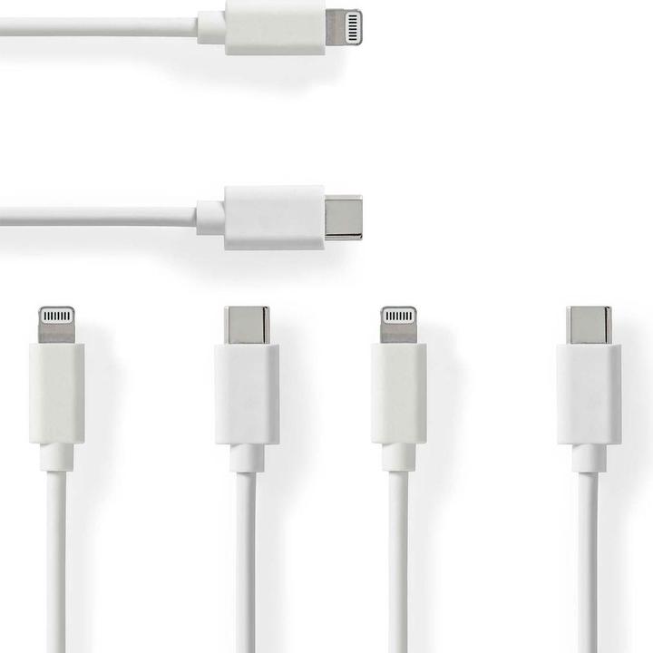 Nedis 3er-Set iPhone Ladekabel, Lightning Kabel, USB-C, MFi Zertifiziert, 1 m, weiss (1 m, USB 2.0, 18 W)