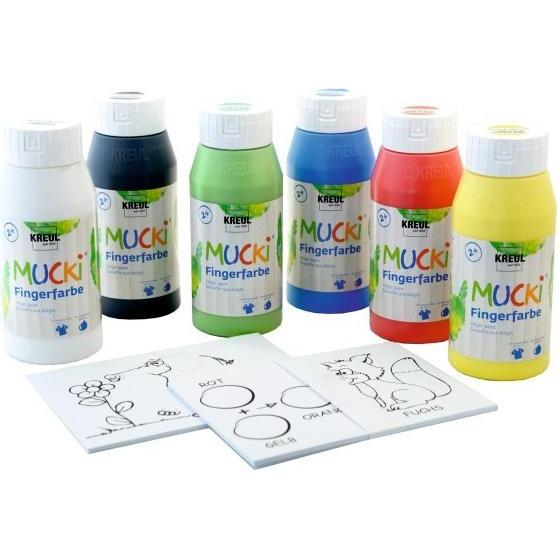 Kreul, Colore + Vernice Per Fai Da Te, 6 Colori A Dita Mucki Power Pack, Colori Assortiti (750 Ml)