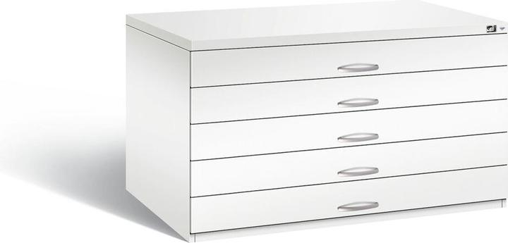 C+P Drawing cabinet, A0, 5 drawers, height 420 mm, traffic white.