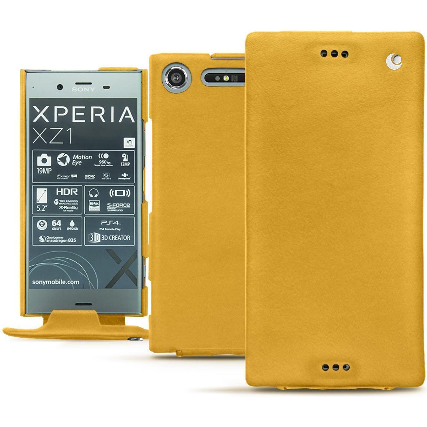 Noreve Lederschutzhülle vertikal (Sony Xperia XZ1), Smartphone Hülle, Orange
