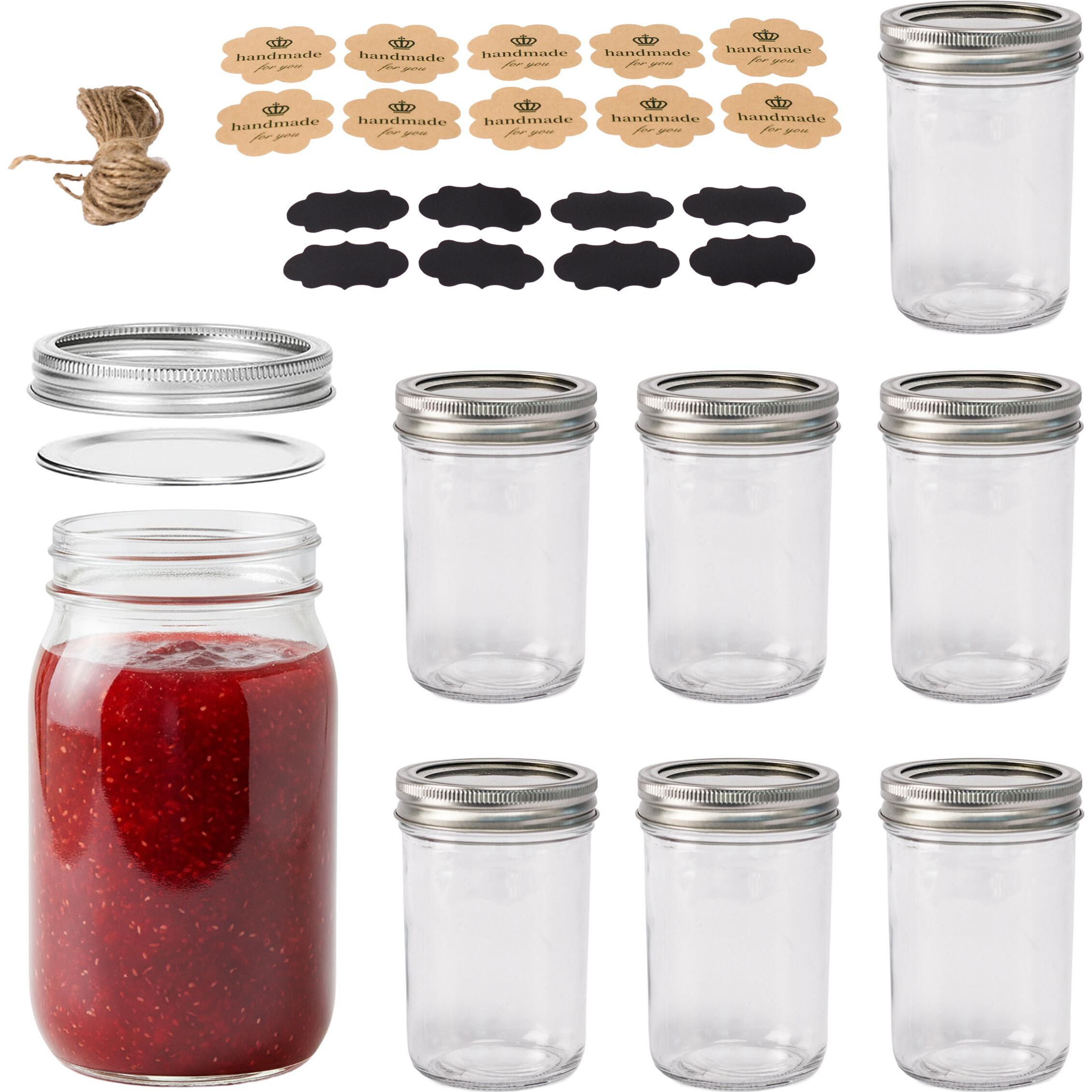 Relaxdays Set 8 barattoli, Contenitore + Barattolo per conserve, Trasparente, Argento