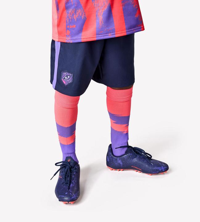 Produktbild Kipsta Kinder Fussball Shorts - Viralto Kids blau/lila Streifen (122)