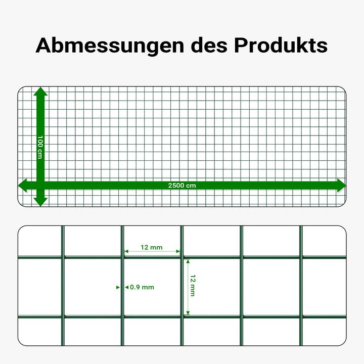 Produktbild Wiltec Volierendraht 12x12mm 25m 100cm grün Maschendraht Draht Drahtgitter Käfigdraht (25 m)