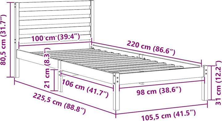 Produktbild vidaXL Plattformbettgestell (100 x 220 cm)