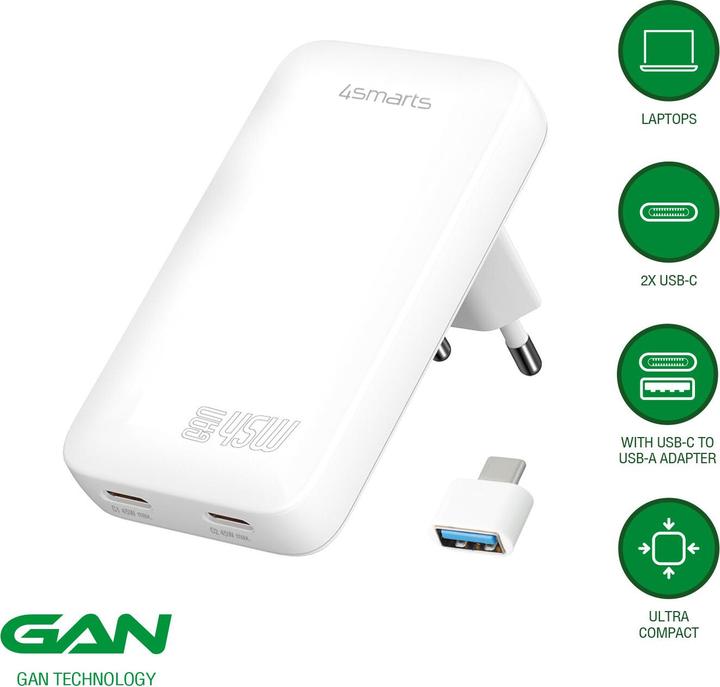 Image du produit 4smarts FlatPlug Slim Dual (45 W, 2 ports)