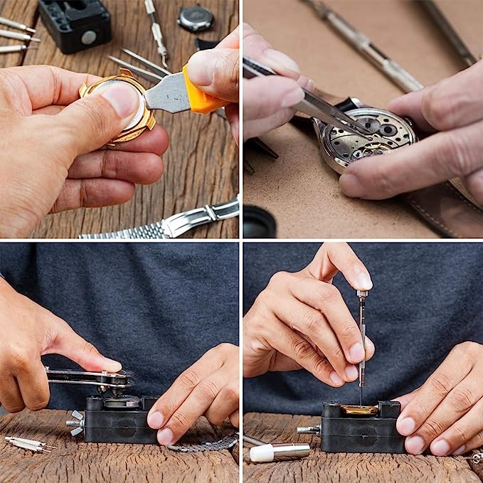 Image du produit Werkstein Kit d'outils universel pour montres - Kit de réparation avec pincettes, extracteur de maillons &
