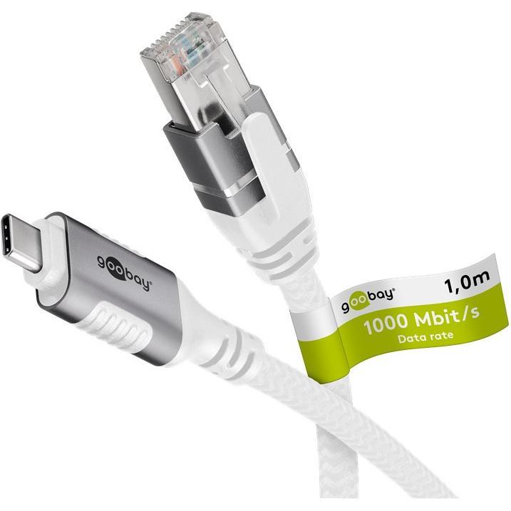Goobay Ethernet-Kabel USB-C 3.1 auf RJ45, 7,5 m (USB 3.1 Gen 1, RJ45 (1x)), Netzwerkadapter, Weiss