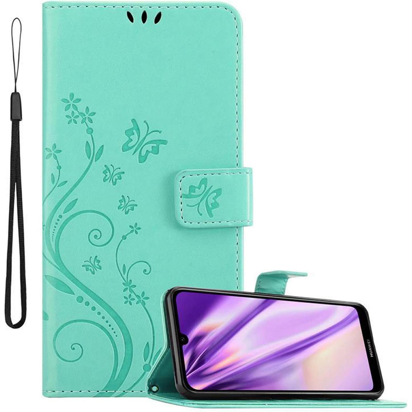 Cadorabo Flower Book Cover (Huawei Y6 (2019)), Smartphone Hülle, Türkis
