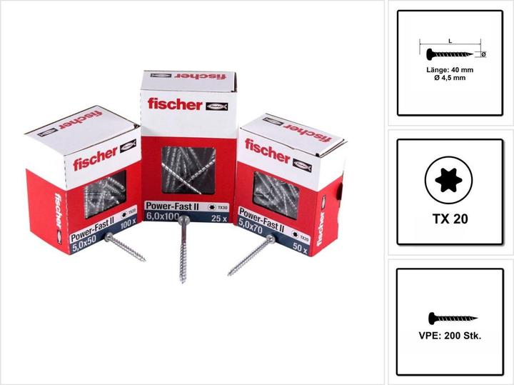 Immagine prodotto Fischer PowerFast II 4,5x40 PH TX VG blvz 200 (200 Viti per pezzo)