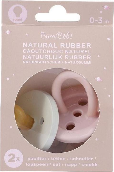 Actual product image Hevea Bumi bébé natural rubber dummy 2-pack, Rose & Sage, round (0-3 months) (2 x)