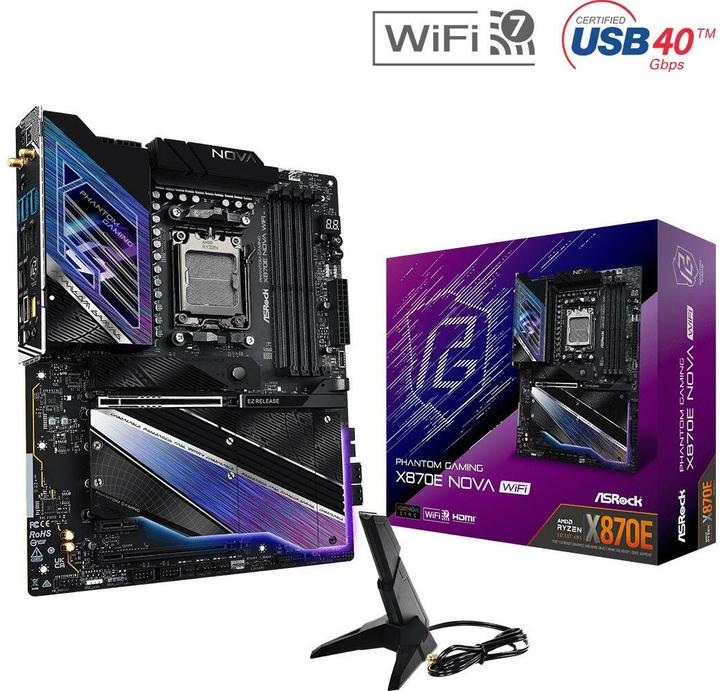 Productafbeelding AsRock MB AMD AM5 X870E Nova WiFi (AM5, AMD X870E, ATX)
