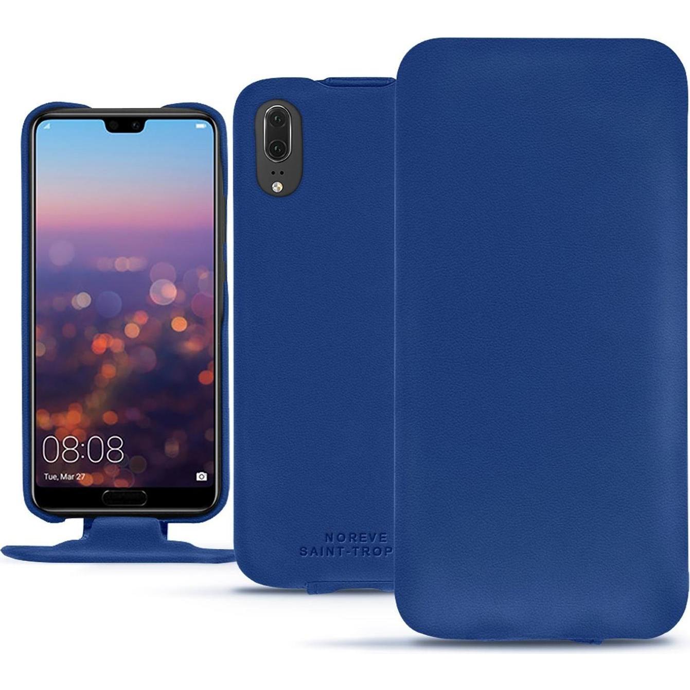 Noreve Lederschutzhülle vertikal (Huawei P20), Smartphone Hülle, Blau