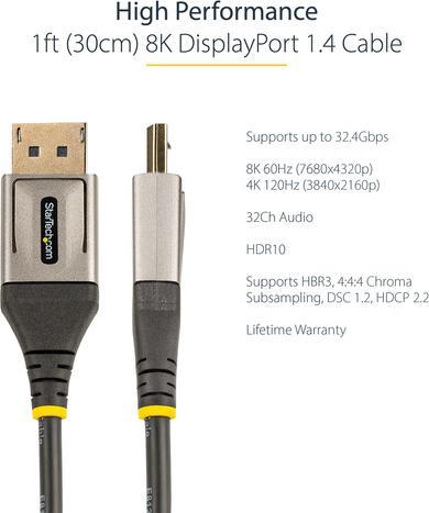 Actual product image StarTech Cable DisplayPort 1.4 0.3m (0.30 m, DisplayPort, 1.4)