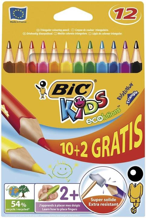 Produktbild Bic Kredki Kids ecolutions Evolution Triangle pude?ko 10+2 szt. 8871462 (Mehrfarbig, 12 x)
