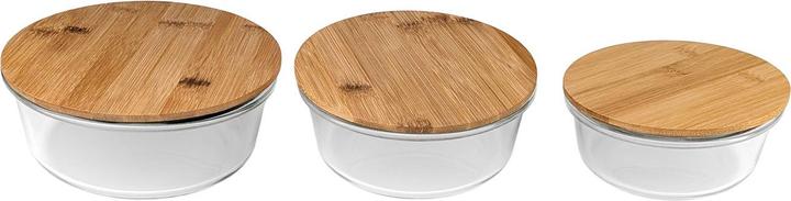 Actual product image Ideoon 6er-Set Hochwertige Vorratsdosen mit Deckel, rund, Glas/Bambus, 3 Grössen (0.63 l)