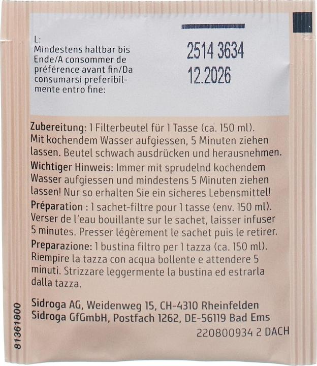 Valeurs nutritives et ingrédients Sidroga Gingembre (nouveau) (15 g)