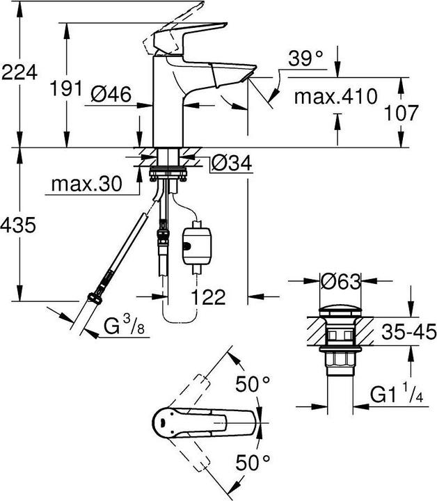 Produktbild Grohe Waschtischarmatur Einhebelmischer Start 2021 chrom 23978003 mit herausziehbarem Auslauf