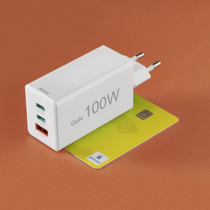 Actual product image Hama GaN quick charger, 2x USB-C PD, 1x USB-A Q (100 W)