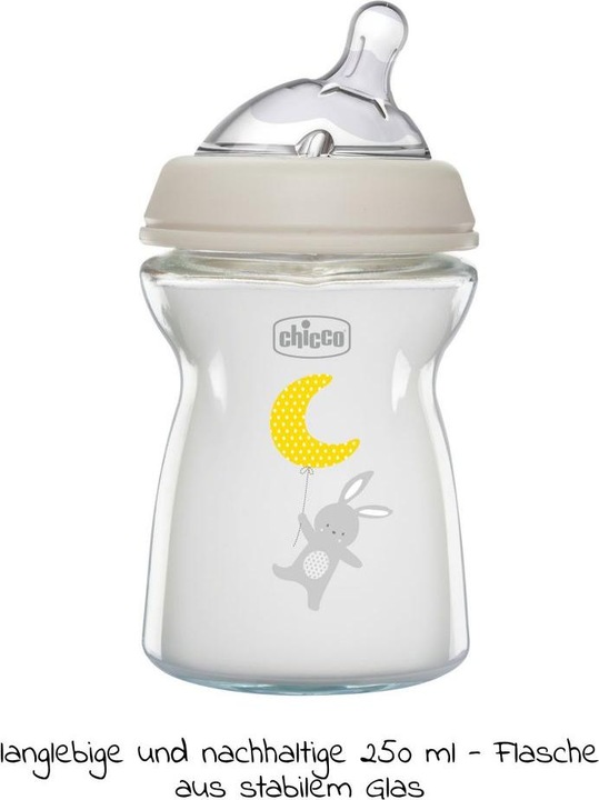 Actual product image Chicco Baby Bottle NATURAL FEELING Glass Teat Silicone Slow Flow UNI 0m+ (250 ml)