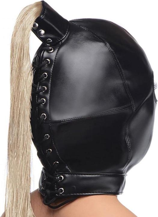 Produktbild XR Brands Blonde Pferdeschwanz Bondage Haube Schwarz