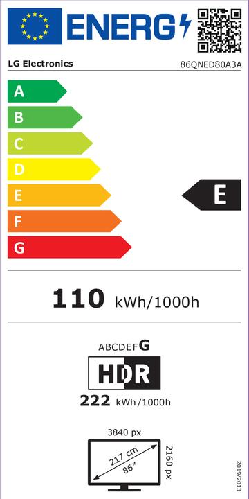 Label énergétique LG 86QNED80A3A (86", QNED, 4K, 2025)