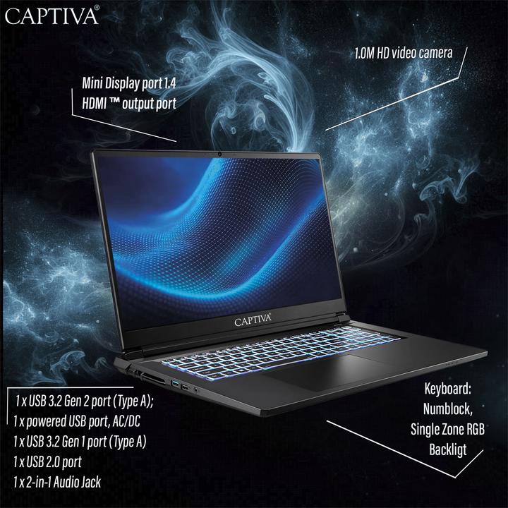 Actual product image Captiva Entry Gaming I10-1126GE Core i7 RTX 5060 (17.30", 2000 GB, 32 GB, DE, Intel Core i7-13620H)