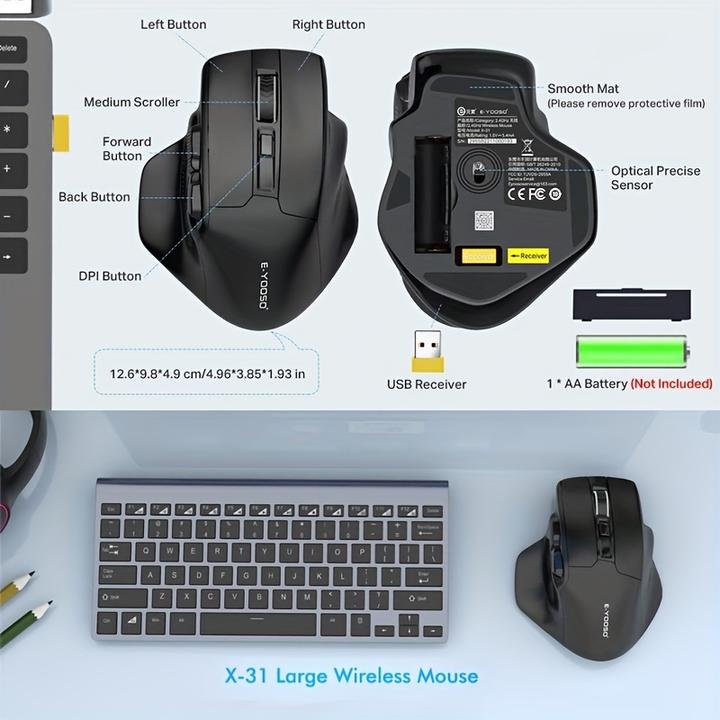 Produktbild PhoneLook E-YOOSO X-31 Ergonomische Kabellose Gaming-Maus 5 DPI mit USB-A Adapter (Kabellos)