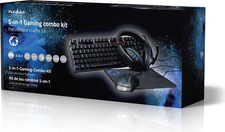Productafbeelding Nedis Gaming Combo Kit | 5-in-1 | Toetsenbord, Headset, Muis en Muismat | Zwart | QWERTZ | DE-Layout (NL, Bedraad)