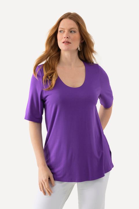 Image du produit Ulla Popken T-shirt doublé à l'avant, col V et manches courtes (50, 52)