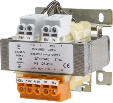 Actual product image RS PRO 63VA Panel Isolation Transformer 2x115V