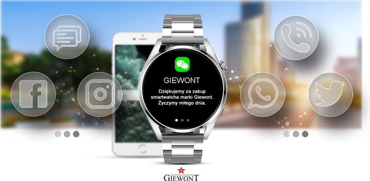 Actual product image Giewont Smartwatch GW450-5 Silver + black leather strap