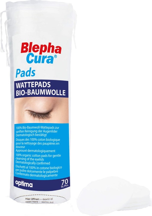 Produktbild Optima BlephaCura Pads, Baumwoll-Wattepads zur sanften Reinigung der Augenlider, 100% Bio-Baumwolle, Dermat