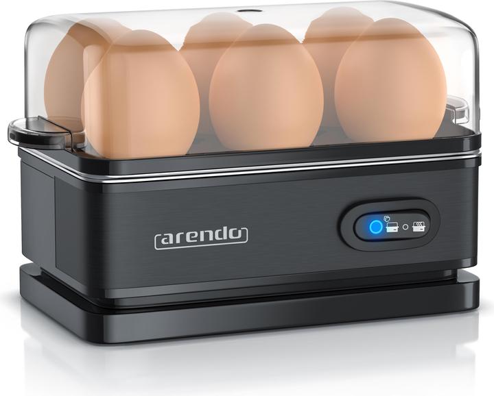 Arendo Edelstahl Eierkocher 6-fach, 400 W, Edelstahl, Warmhaltefunktion, Härtegrad einstellbar, schwarz