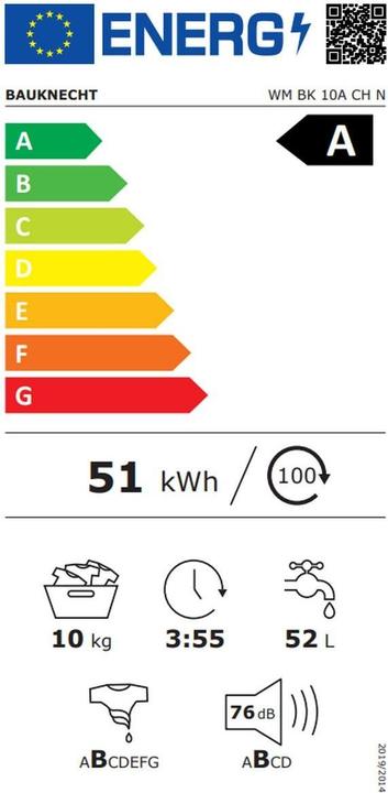 Etichetta energetica Bauknecht WM BK 10A CH N (10 kg, A sinistra)
