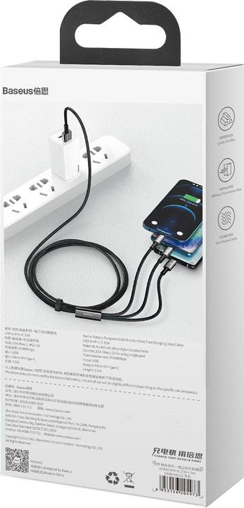 Image du produit Baseus USB A – USB C, Lightning, USB Micro B (1.50 m, USB 2.0, 66 W)