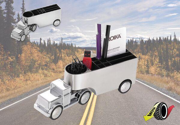 Actual product image Troika OFFICE TRUCKER Porte-crayons et distributeur de trombones, gris brillant