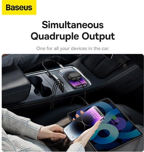 Actual product image Baseus T-Space Series USB HUB for Tesla Model 3 / Y with Built-in 45W USB C Cable - Black