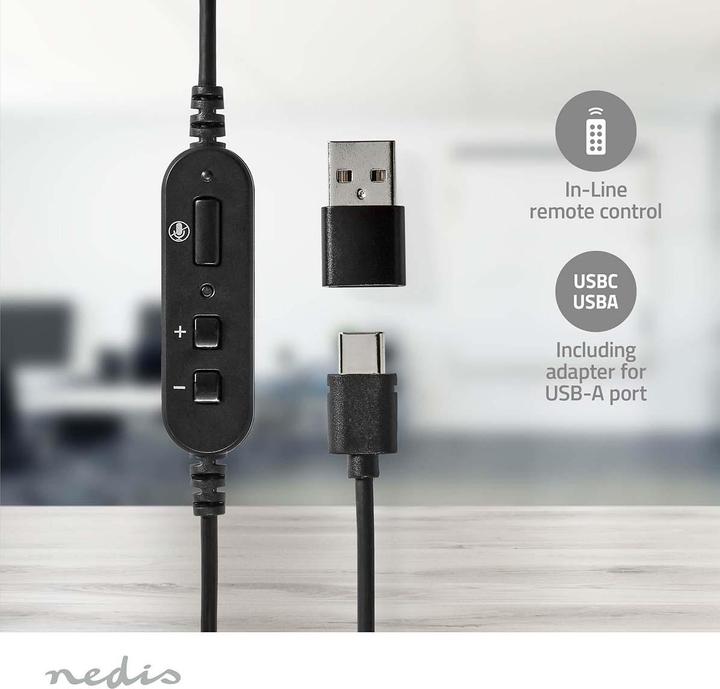 Actual product image Nedis PC Headset On-Ear - Black (Cable, USB-A, Google Meet, Microsoft teams, Zoom)