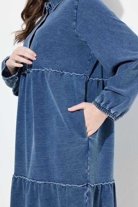 Produktbild Ulla Popken Sweatkleid, Volants, A-Linie, Hemdkragen, Langarm (62)