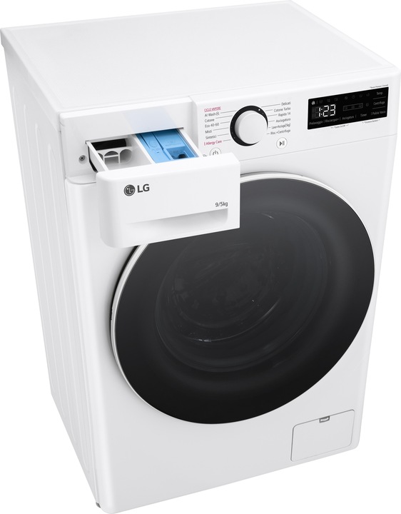 Image du produit LG D2R5S09TSWW Lave-linge séchant slim 9/5kg AI DD, Classe E, 1200 tr/min, TurboWash 360, Vapeur