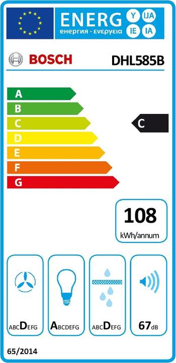 Energie-Label Bosch Hausgeräte DHL585B cooker hood Built-under Stainless steel ³/h C (Unterbauhaube)