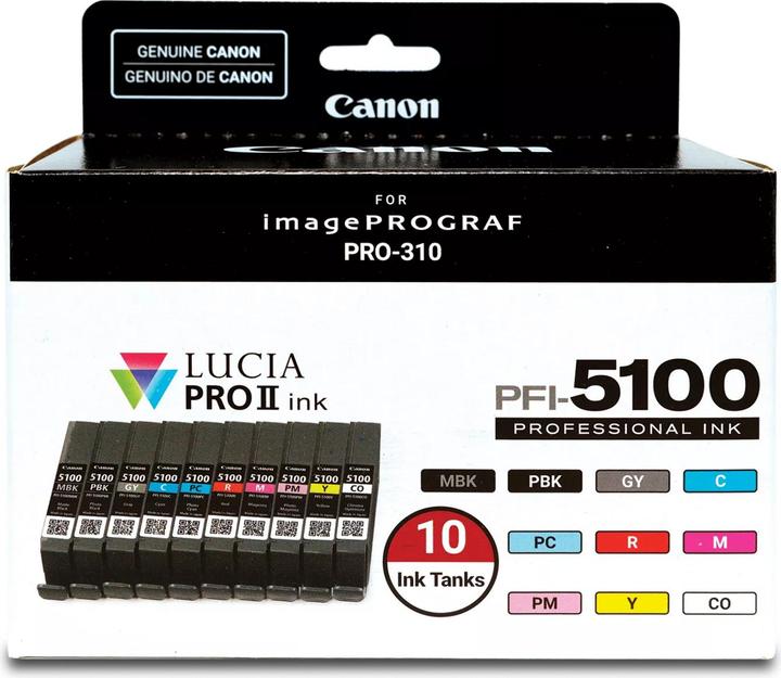 Produktbild Canon Ink/PFI-5100 MBK/PBK/C/M/Y/PC/PM/R/GY (C, CO, GY, M, MBK, PBK, PC, PM, R, Y)